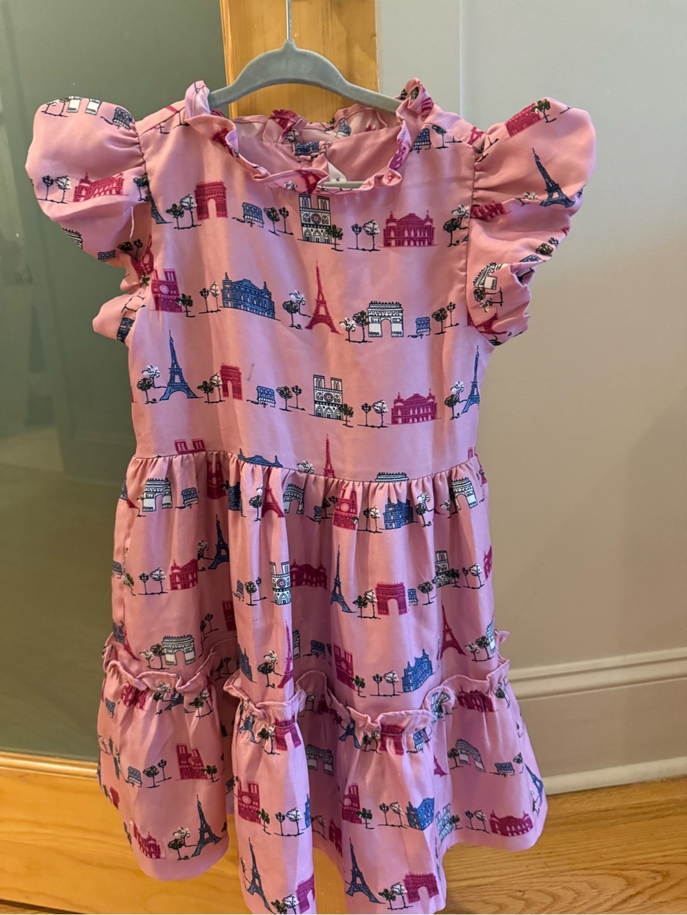 Girls Pink Paris Print Ruffle Sleeve Dress- Janie and Jack
